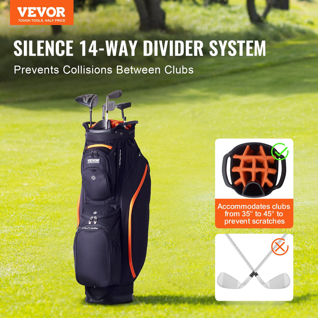 VEVOR Golf Cart Bag with 14 Way Organizer Divider Top, 36??13 Pockets Premium Cart Bag, Durable 600D Polyester Fabric Golf Bags with Handles & Dust
