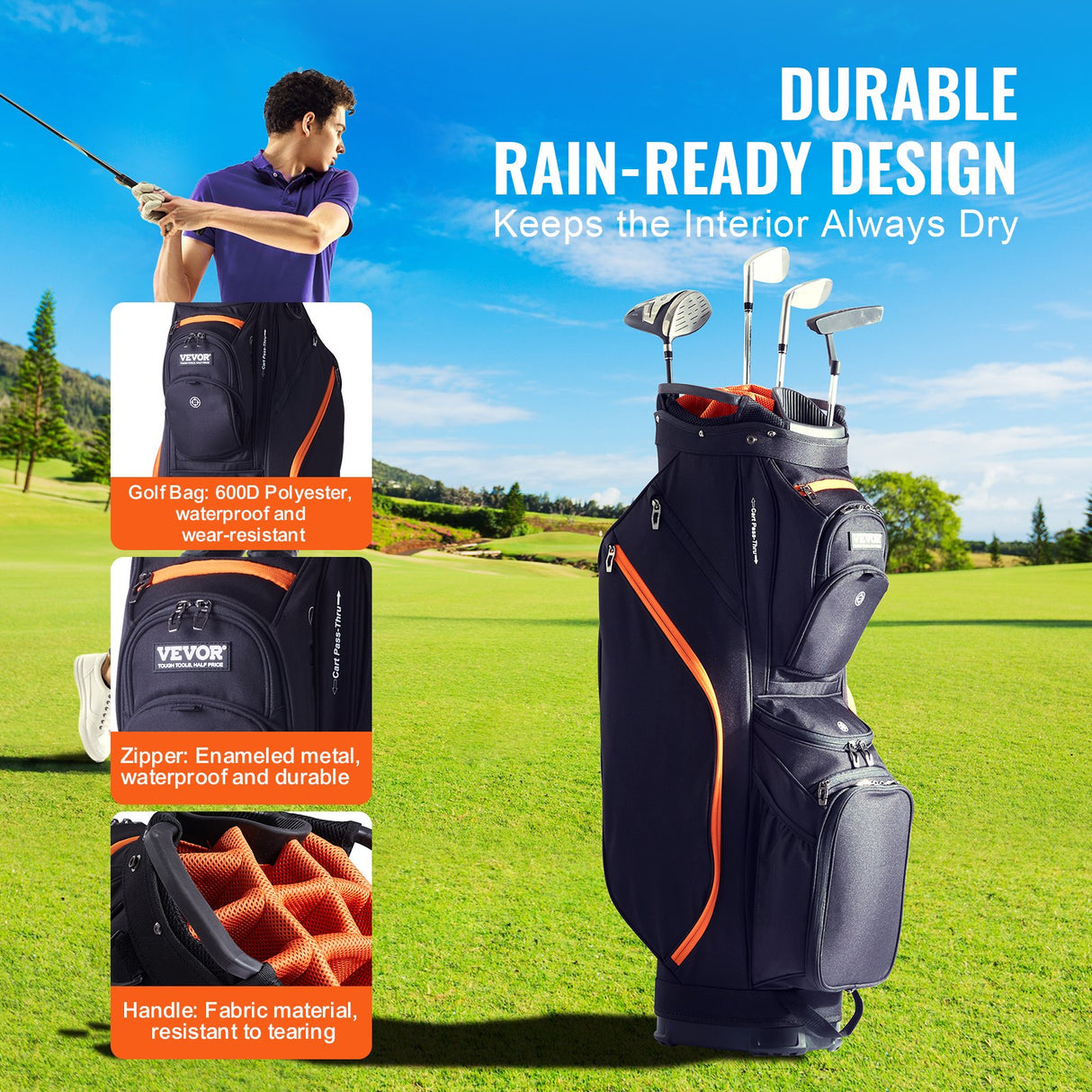 VEVOR Golf Cart Bag with 14 Way Organizer Divider Top, 36??13 Pockets Premium Cart Bag, Durable 600D Polyester Fabric Golf Bags with Handles & Dust