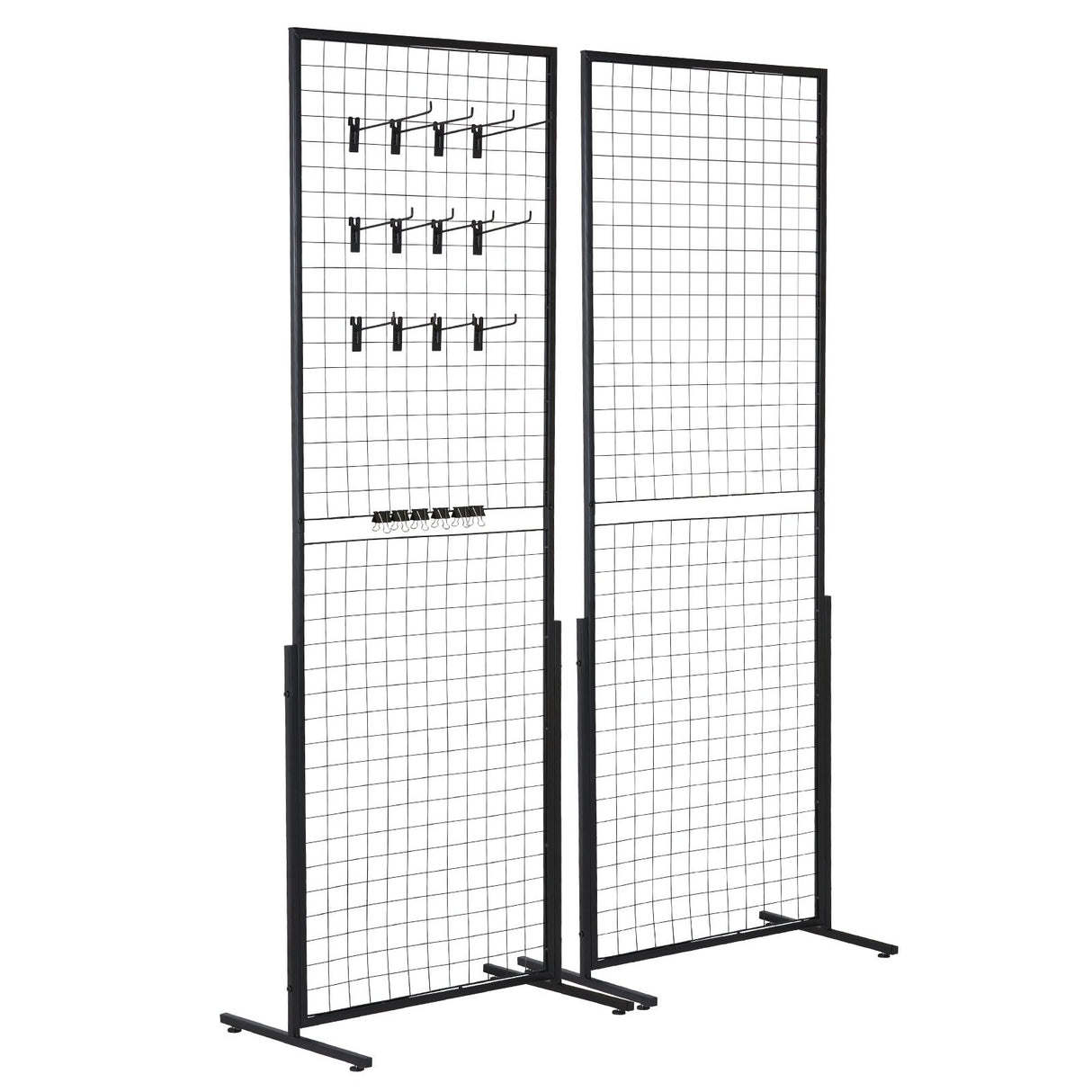 VEVOR 2' x 5.6' Grid Wall Panels Tower, 2 Packs Wire Gridwall Display Racks with T-Base Floorstanding, Double Side Gridwall Panels for Art Craft Shows, Retail Display with Extra Clips and Hooks