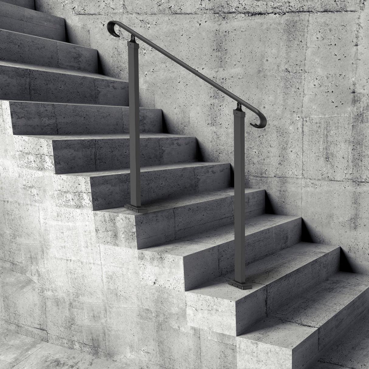 VEVOR Handrails for Outdoor Steps, Fit 1-3 Steps Outdoor Stair Railing, Wrought Iron Handrail, Adjustable Front Porch Hand Rail, Black Transitional Hand railings for Concrete Steps or Wooden Stairs