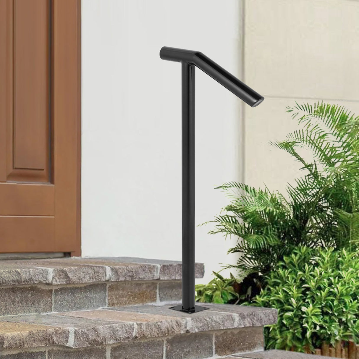VEVOR Single Post 1-2, Black Steel Railing 441LBS Capacity Baking Varnish Iron Stairs Stylish Handrails for Outdoor Steps with Expansion Bolts & Drill Bit