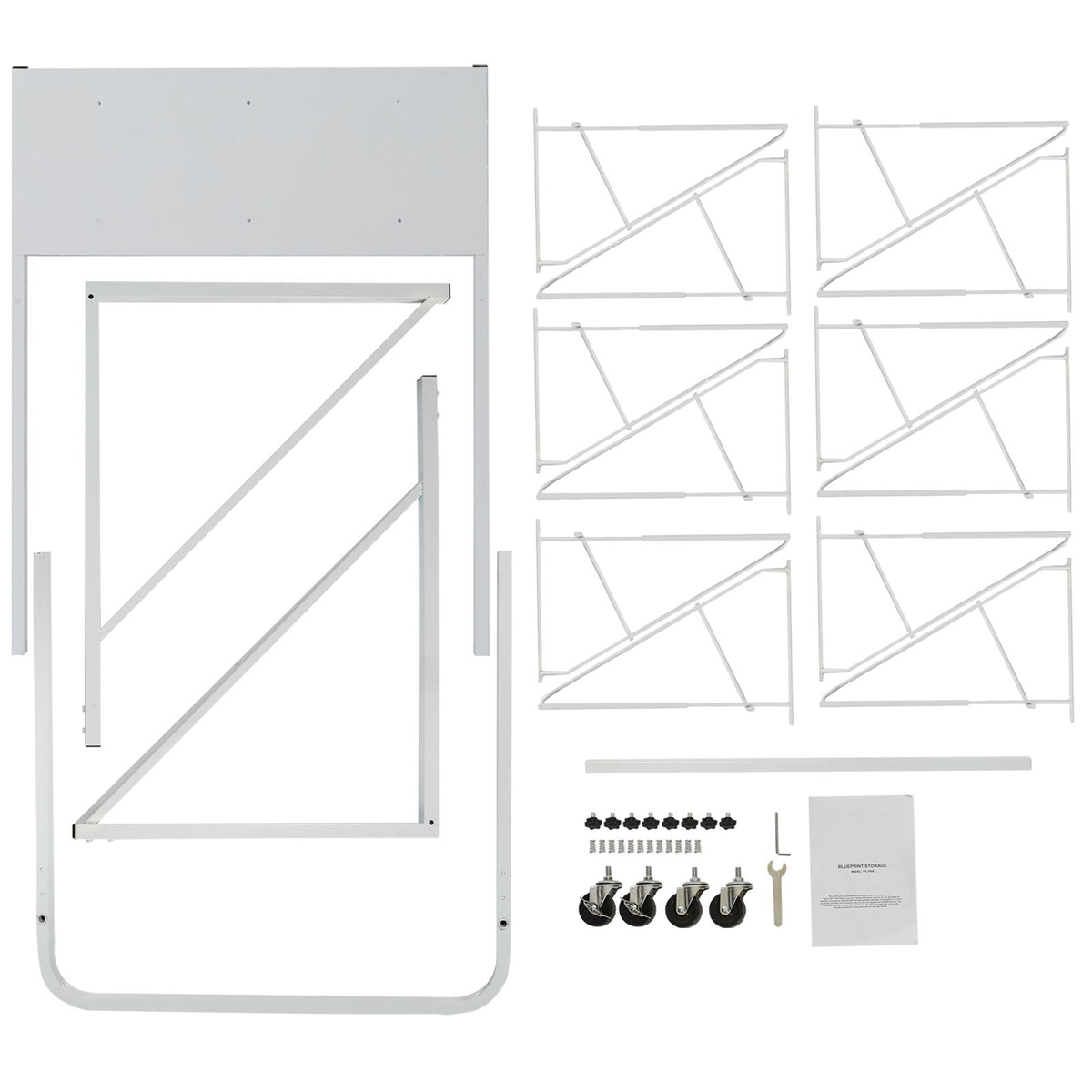 Mobile Blueprint Storage Rack, Plan Holder with 12 Pivot Brackets, Mobile Blueprint Holder Adjustable Height & Length, Poster Display Rack for Office and Home (Rack Only Without Clamps)