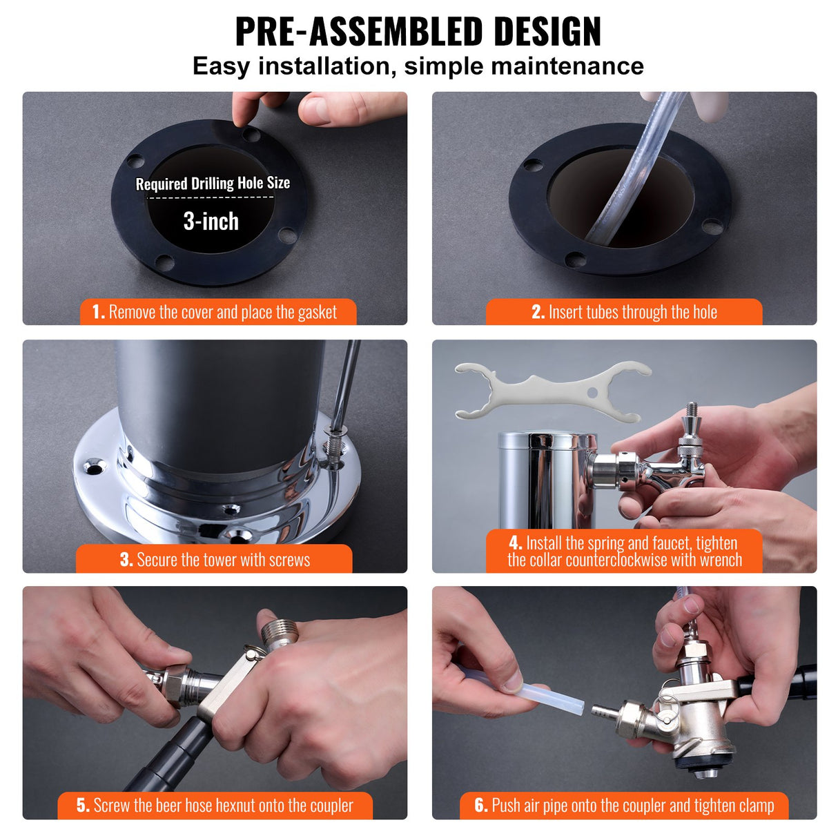 VEVOR Kegerator Tower Kit, Dual Taps Beer Conversion Kit, Stainless Steel Keg Beer Tower Dispenser with Dual Gauge W21.8 Regulator & A-System Keg