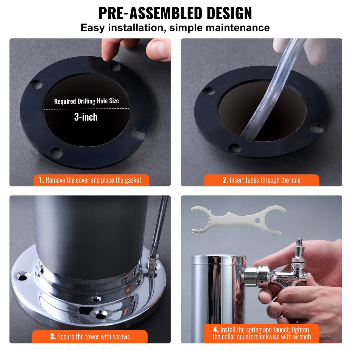 VEVOR Triple Taps Draft Beer Tower Dispenser, Stainless Steel Keg Beer Tower, Kegerator Tower Kit wi