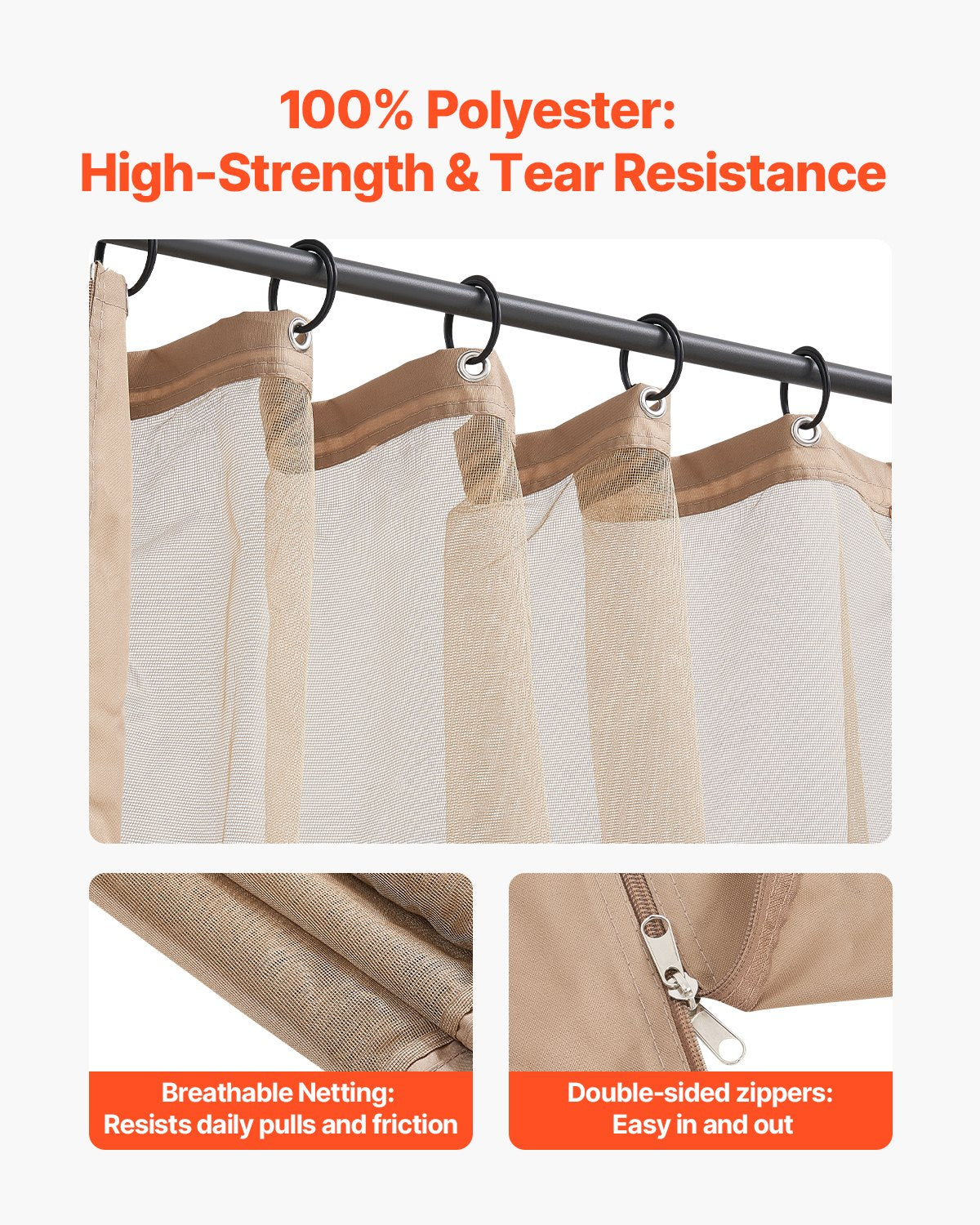 VEVOR Gazebo Netting Replacement, Fit Most 10 x 12 x 7.3 FT Gazebo, Outdoor Garden Gazebo Net, 4-Panel Sidewall Mesh Gazebo Curtain, Patio Midge Netting with Double Zipper, Canopy Screen (Netting Only)