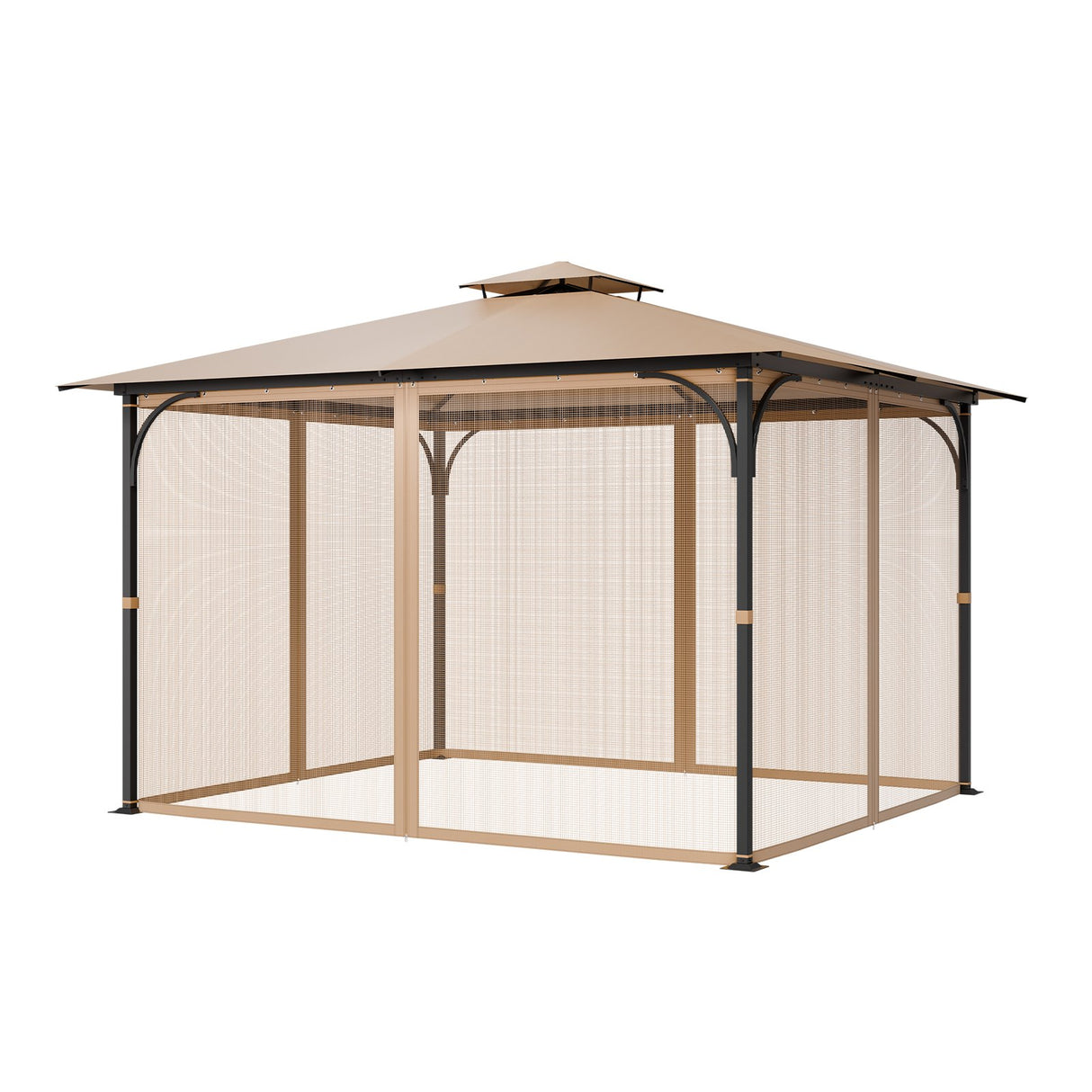 Gazebo Netting Replacement, Fit Most 10 x 12 x 7.3 FT Gazebo, Outdoor Garden Gazebo Net, 4-Panel Sidewall Mesh Gazebo Curtain, Patio Midge Netting with Double Zipper, Canopy Screen (Netting Only)