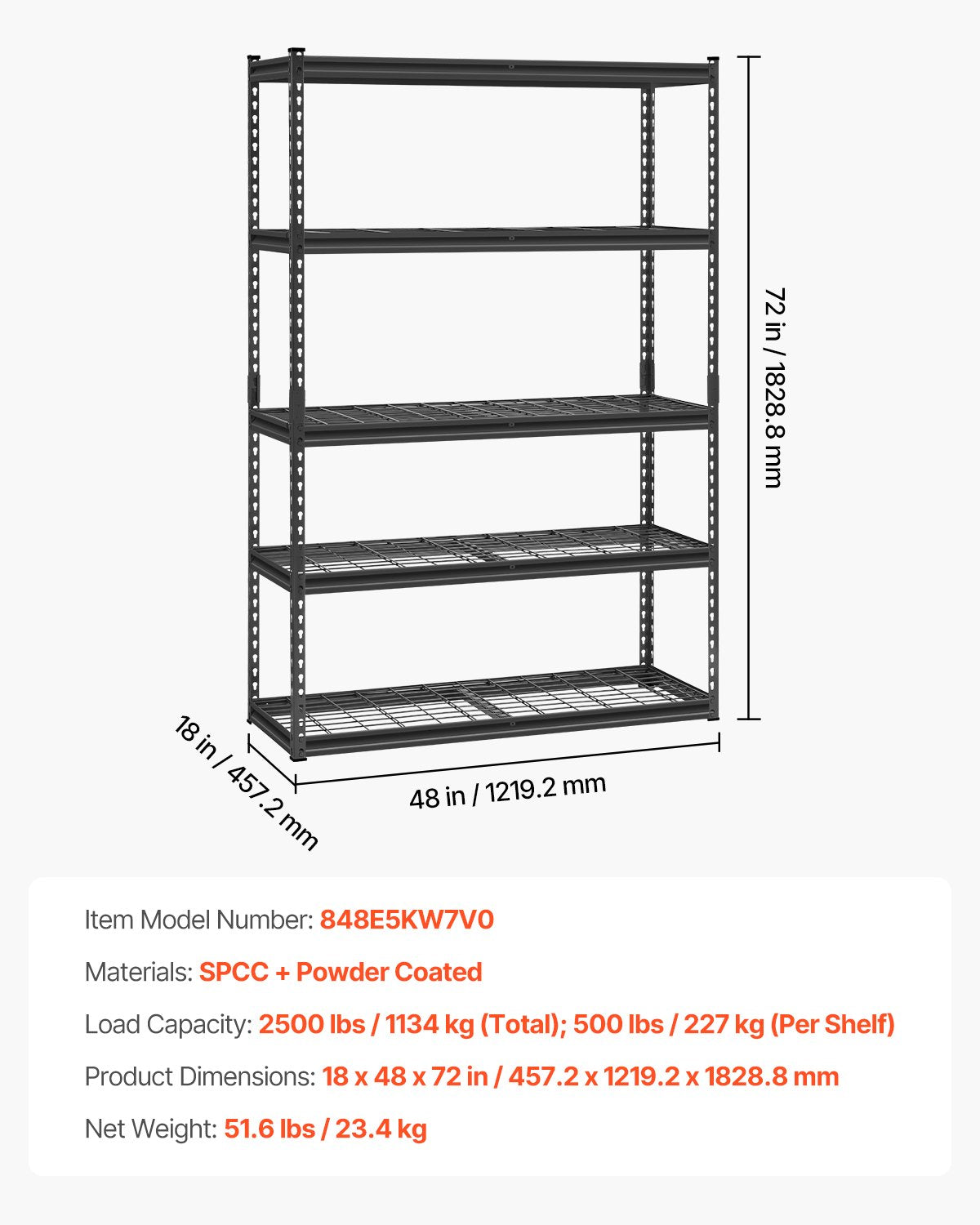 VEVOR Storage Shelves 5 Tier Adjustable Heavy Duty Garage Shelving Unit 1134 kg