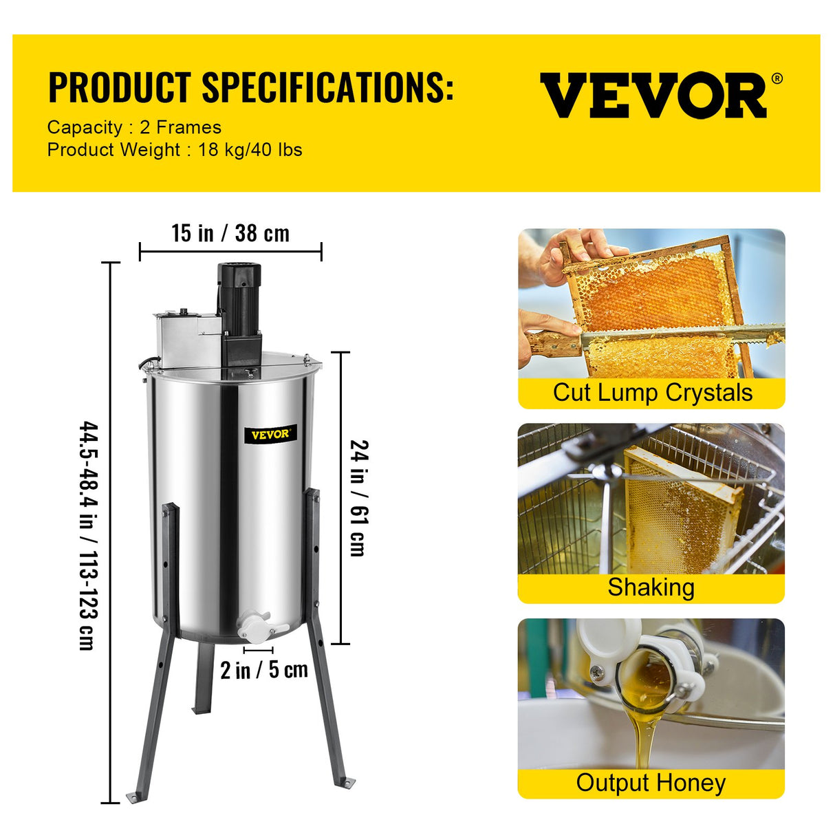 Vevor Brand New Large Two 2 Frame Stainless Steel Electric Honey Extractor