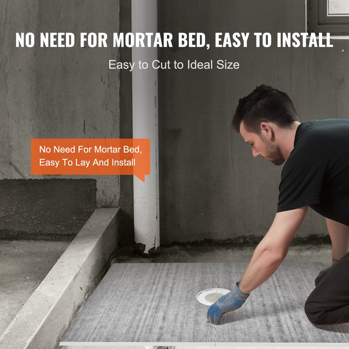 VEVOR Shower Curb Kit, 1219x1828mm Shower Pan Kit with 160mm Central Drain, Lightweight EPS Shower Installation Kits with 2 Waterproof Cloths, Shower