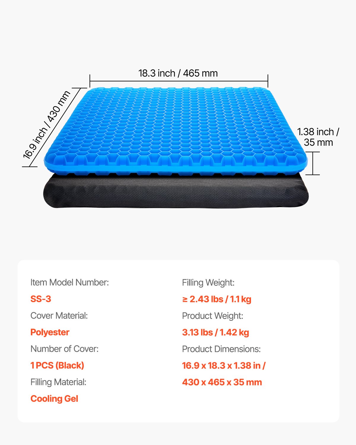 Seat Cushion Cooling Gel Seat Chair Cushion for Hips Back Pressure Relief