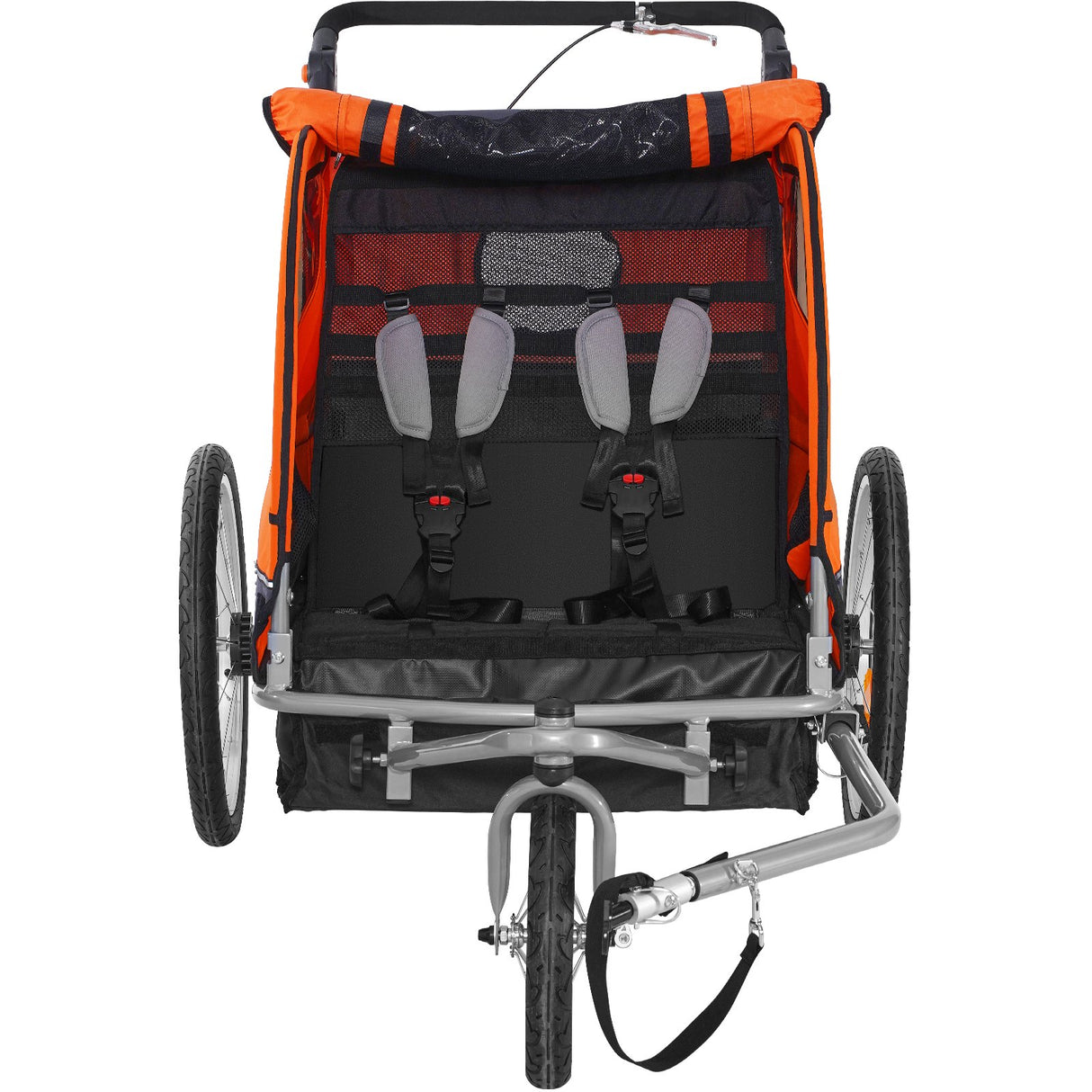VEVOR Bike Trailer for Toddlers, Kids, Double Seat, 40 kg Load, 2-In-1 Canopy Carrier Converts to Stroller, Tow Behind Foldable Child Bicycle Trailer with Universal Bicycle Coupler, Orange and Gray