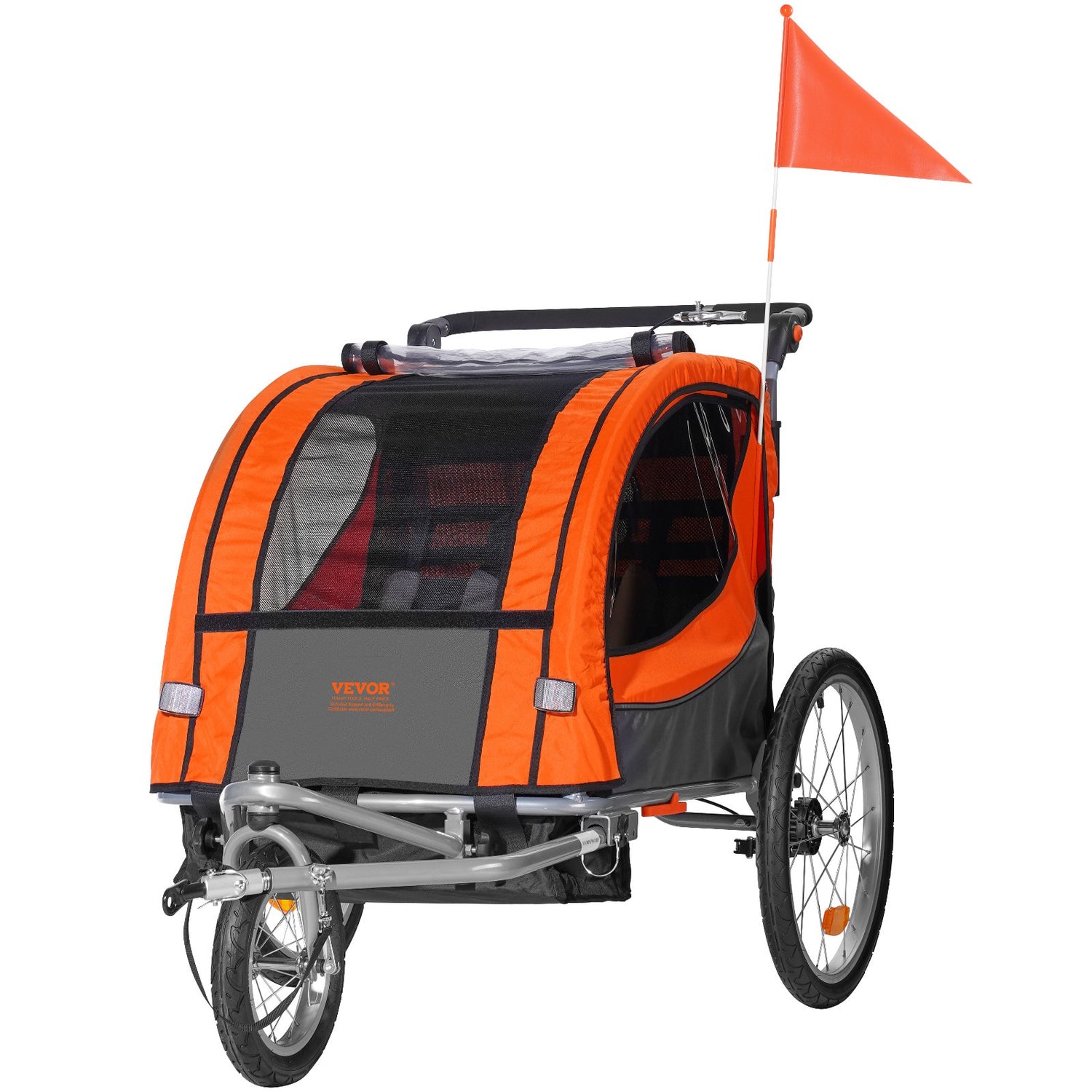 VEVOR Bike Trailer for Toddlers, Kids, Double Seat, 40 kg Load, 2-In-1 Canopy Carrier Converts to Stroller, Tow Behind Foldable Child Bicycle Trailer with Universal Bicycle Coupler, Orange and Gray