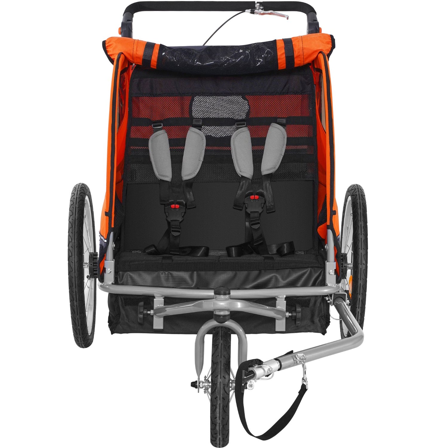 VEVOR Bike Trailer for Toddlers, Kids, Double Seat, 40 kg Load, 2-In-1 Canopy Carrier Converts to Stroller, Tow Behind Foldable Child Bicycle Trailer with Universal Bicycle Coupler, Orange and Gray