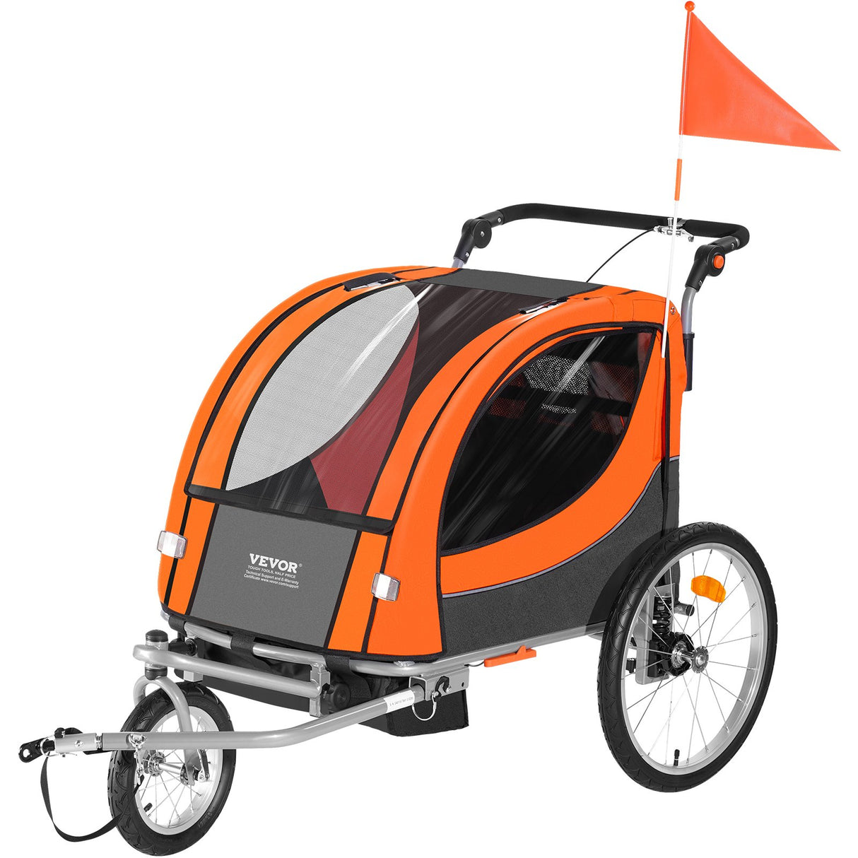 VEVOR Bike Trailer for Toddlers, Kids, Double Seat, 40 kg Load, 2-In-1 Canopy Carrier Converts to Stroller, Tow Behind Foldable Child Bicycle Trailer with Universal Bicycle Coupler, Orange and Gray