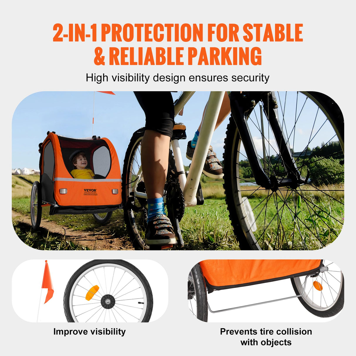 VEVOR Bike Trailer for Toddlers, Kids, Double Seat, 45 kg Load, 2-In-1 Canopy Carrier Converts to Stroller, Tow Behind Foldable Child Bicycle Trailer