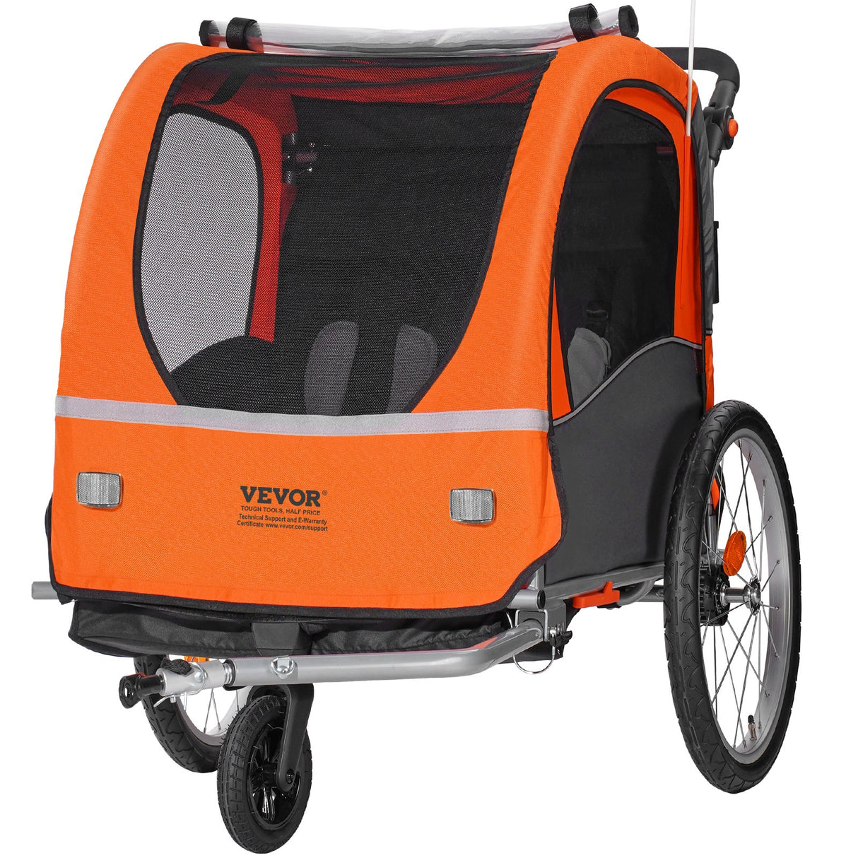 VEVOR Bike Trailer for Toddlers, Kids, Double Seat, 45 kg Load, 2-In-1 Canopy Carrier Converts to Stroller, Tow Behind Foldable Child Bicycle Trailer