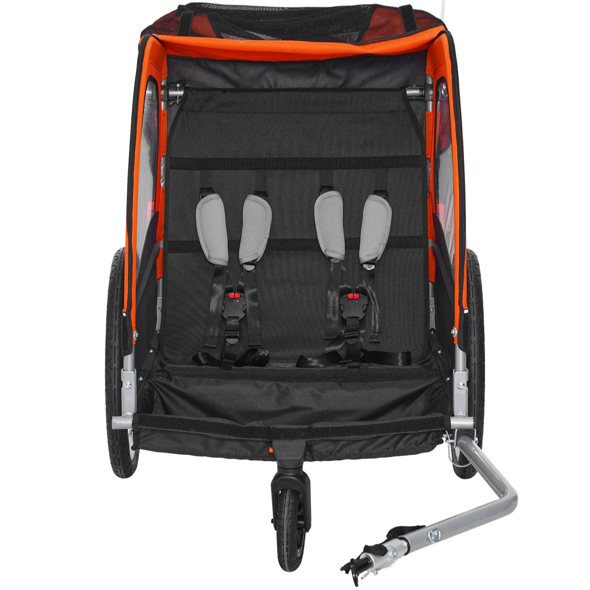 VEVOR Bike Trailer for Toddlers, Kids, Double Seat, 45 kg Load, 2-In-1 Canopy Carrier Converts to Stroller, Tow Behind Foldable Child Bicycle Trailer with Universal Bicycle Coupler, Orange and Gray