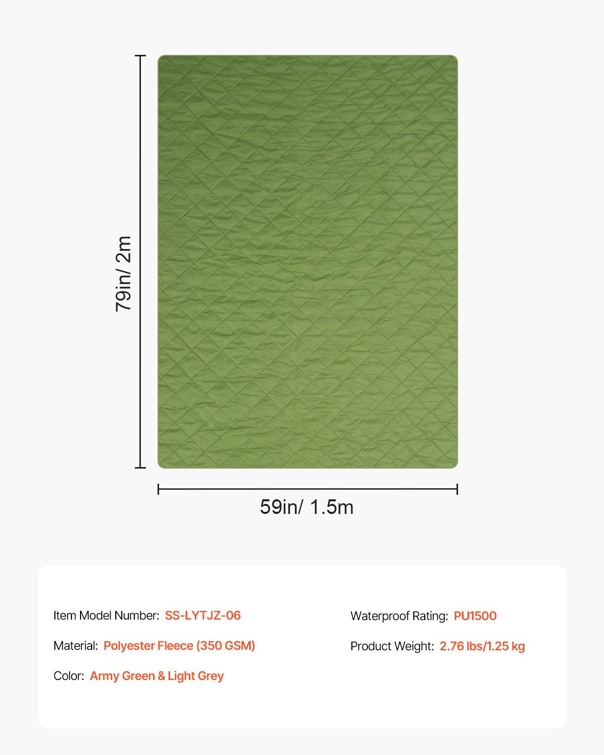 VEVOR Camping Blanket 2.08 m x 1.4 m Warm Stadium Blanket 330GSM Outdoor Travel