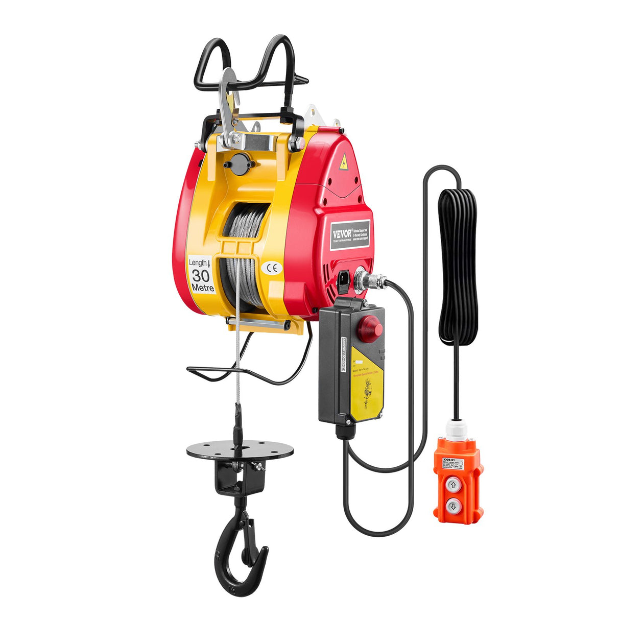 VEVOR 2-in-1 Electric Hoist Winch, 500 KG Capacity, 1800W Portable Power Winch, 30 m Lifting Height, 11 m/min with Wire and Wireless Remote Control, for Garage, Warehouse, Factory Lifting Towing