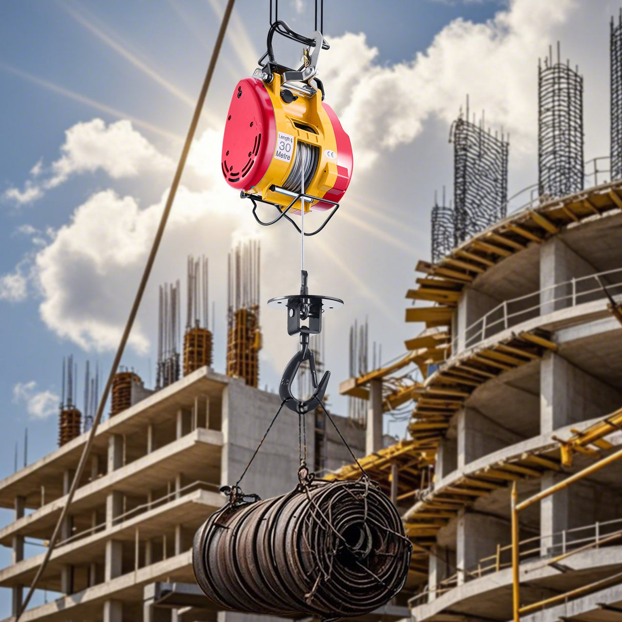 VEVOR 2-in-1 Electric Hoist Winch, 500 KG Capacity, 1800W Portable Power Winch, 30 m Lifting Height, 11 m/min with Wire and Wireless Remote Control, for Garage, Warehouse, Factory Lifting Towing