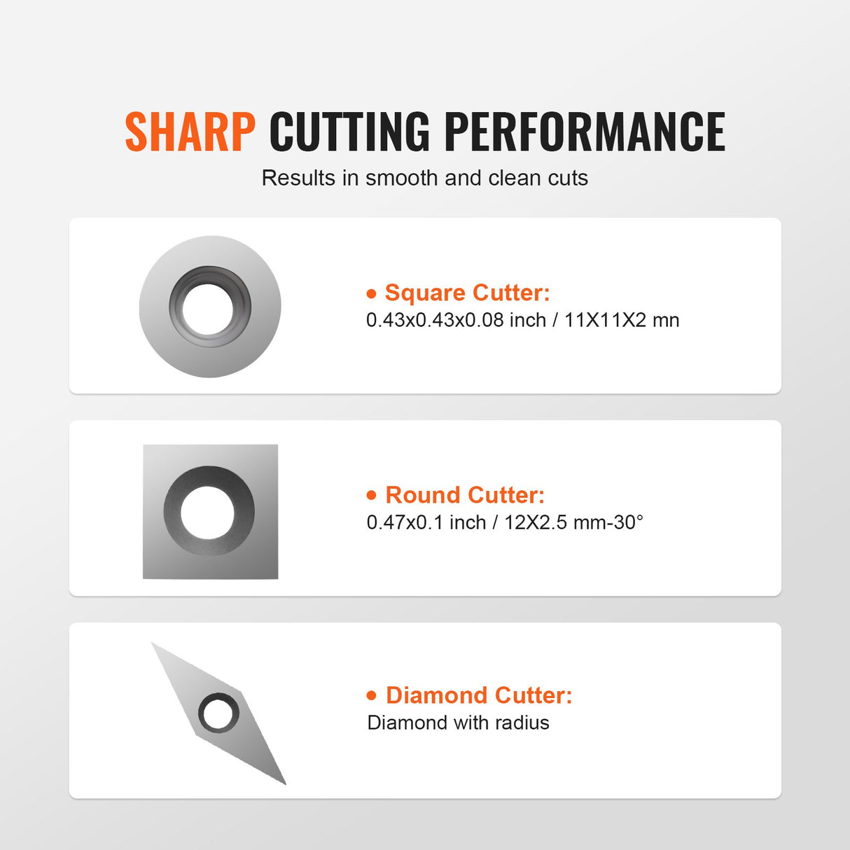 VEVOR Wood Lathe Chisel Set, 3 PCS Woodworking Turning Tools, Includes Square, Round, Diamond Carbide Blades, 20 cm Comfortable Grip Handles, Wood