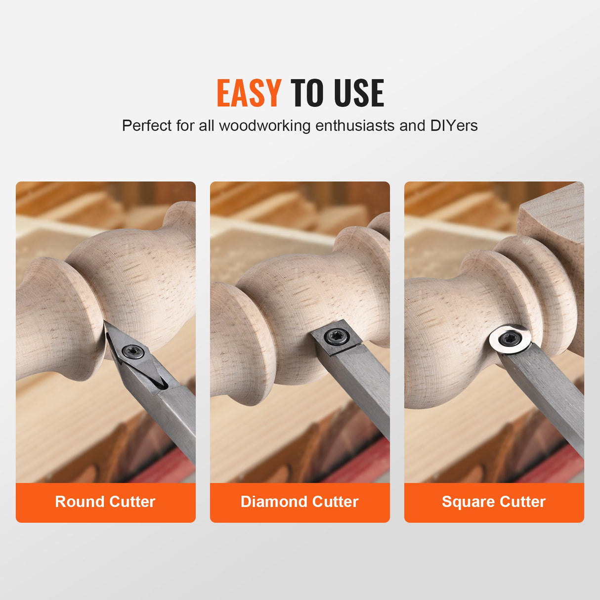 VEVOR Wood Lathe Chisel Set, 3 PCS Woodworking Turning Tools, Includes Square, Round, Diamond Carbide Blades, 20 cm Comfortable Grip Handles, Wood