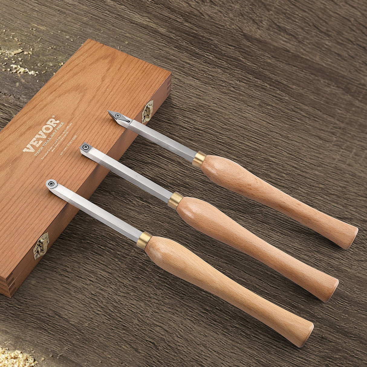 VEVOR Wood Lathe Chisel Set, 3 PCS Woodworking Turning Tools, Includes Square, Round, Diamond Carbide Blades, 20 cm Comfortable Grip Handles, Wood