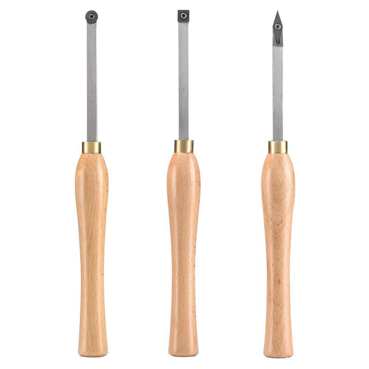 VEVOR Wood Lathe Chisel Set, 3 PCS Woodworking Turning Tools, Includes Square, Round, Diamond Carbide Blades, 20 cm Comfortable Grip Handles, Wood