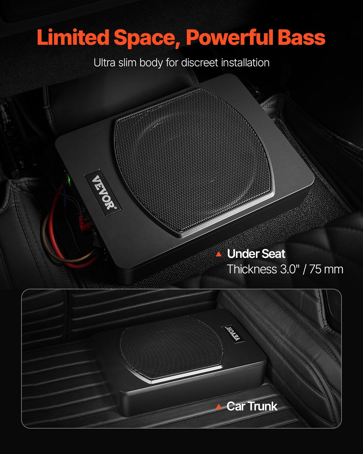 VEVOR 10" 240W Under Seat Car Subwoofer Slim Powered Car/Truck Subwoofer System
