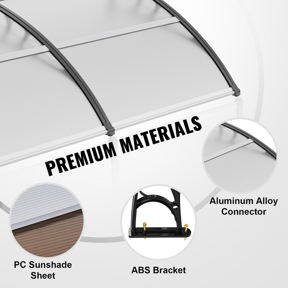 VEVOR Window Door Awning Canopy 965 x 1987 mm, UPF 50+ Polycarbonate Entry Door Outdoor Window Awning Exterior, Front Door Overhang Awning for Sun