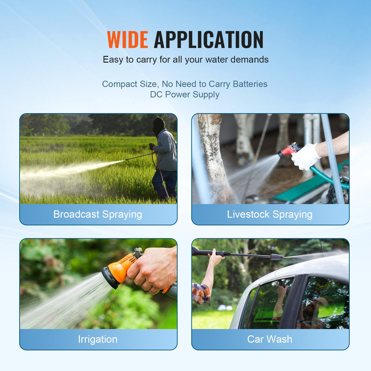 VEVOR Water Diaphragm Pump, 20.8 LPM Flow, 4.8 bar Rated Pressure (2.8-6.9 bar Adjustable), 12.7 mm MNPT Self Priming Sprayer Pump with Pressure Switch for RV Camper Marine Boat Lawn, FCC Certified