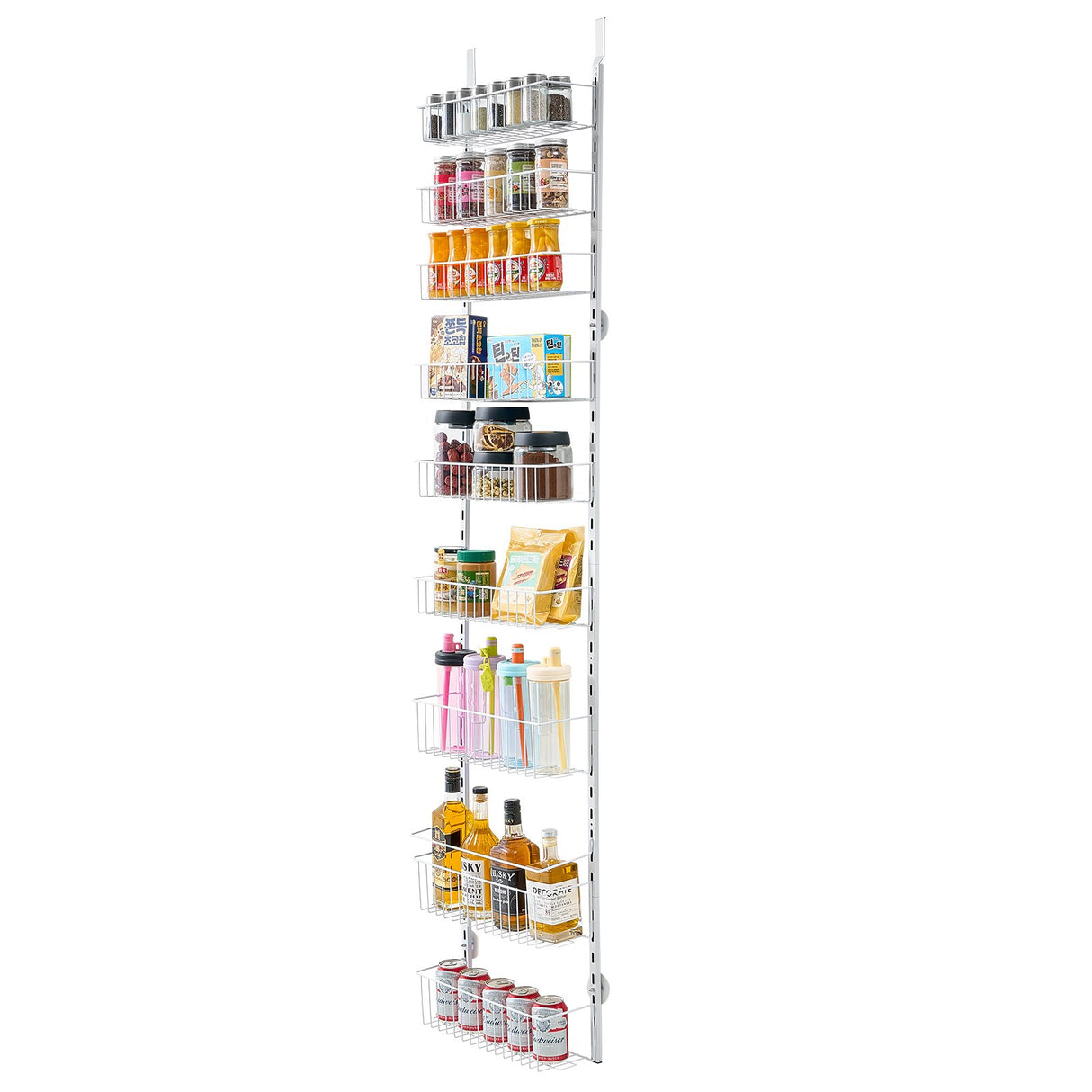 VEVOR Over the Door Pantry Organizer, 9-Tier Pantry Organization and Storage, Heavy-Duty Steel Hanging Spice Rack, Adjustable Wall Seasoning Shelves, for Home Kitchen Laundry Room Bathroom, White