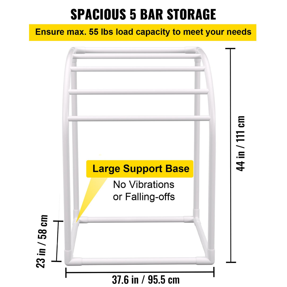 VEVOR Pool Towel Rack, 5 Bar, Milky, Freestanding Outdoor PVC Curved Poolside Storage Organizer, Include 8 Towel Clips, Mesh Bag, Hook, Also Stores Floats and Paddles, for Beach, Swimming Pool, Home