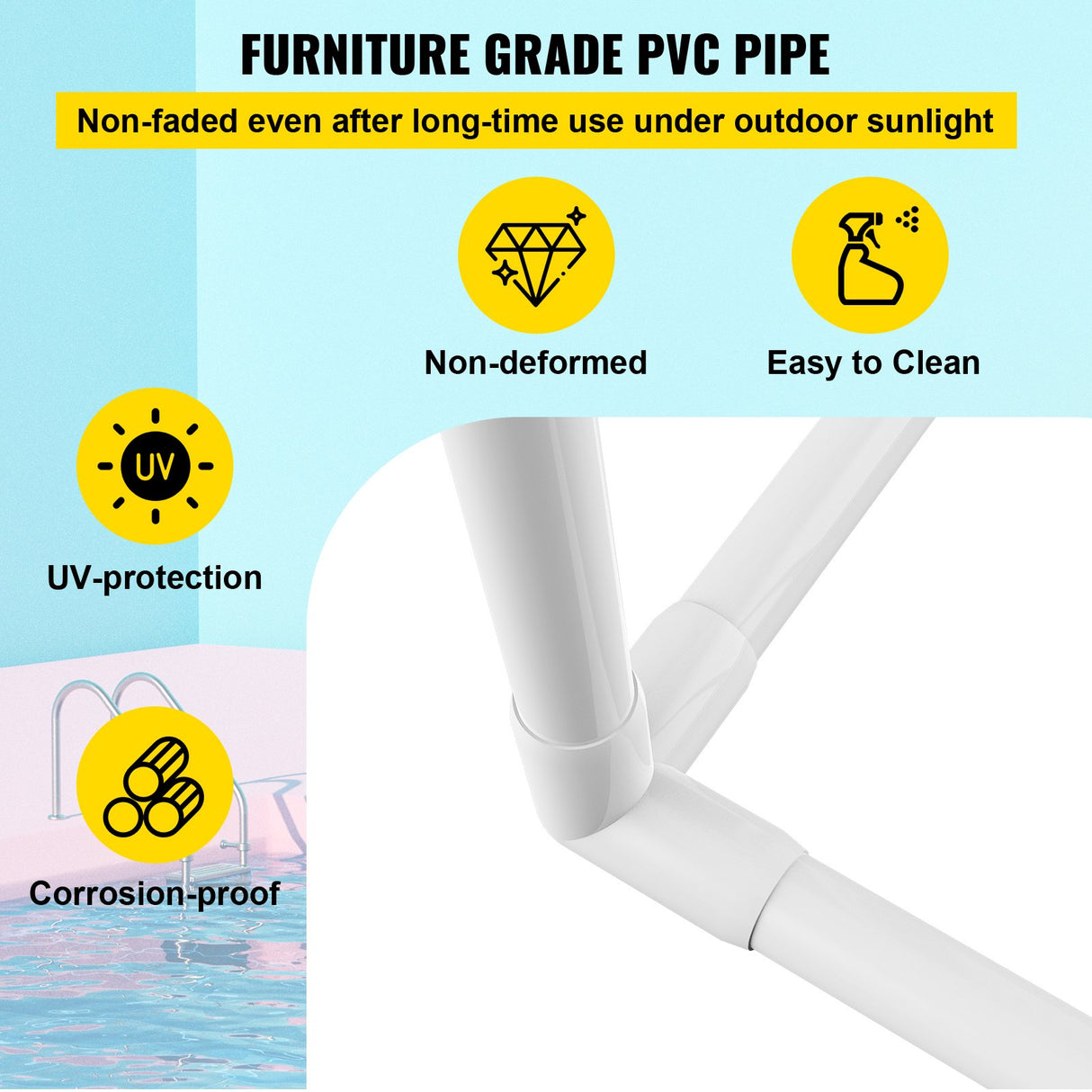 VEVOR Pool Towel Rack, 5 Bar, Milky, Freestanding Outdoor PVC Curved Poolside Storage Organizer, Include 8 Towel Clips, Mesh Bag, Hook, Also Stores Floats and Paddles, for Beach, Swimming Pool, Home