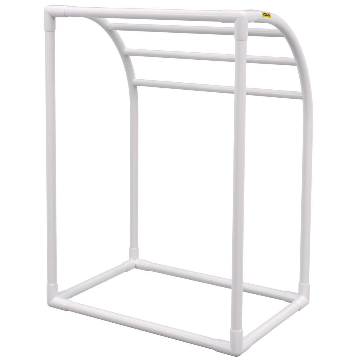 VEVOR Pool Towel Rack, 5 Bar, Milky, Freestanding Outdoor PVC Curved Poolside Storage Organizer, Include 8 Towel Clips, Mesh Bag, Hook, Also Stores Floats and Paddles, for Beach, Swimming Pool, Home