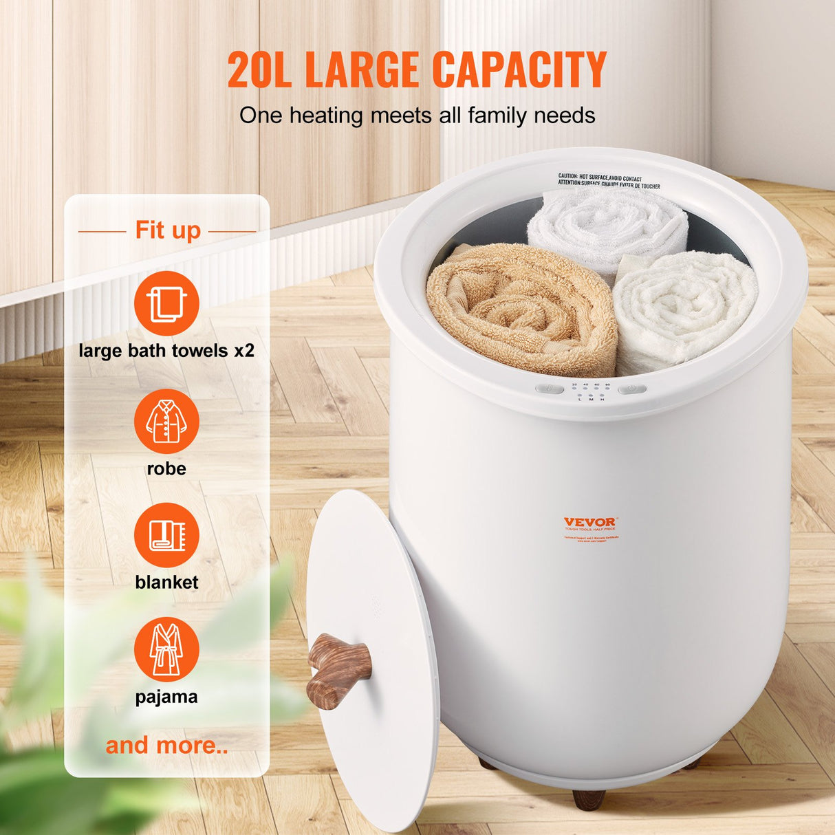VEVOR Towel Warmer Bucket, 20L Large Towel Warmer for Bathroom, Auto Shut Off Towel Heater with 4-Level Timer Fits up to Two 40"x70" Oversized Towels,
