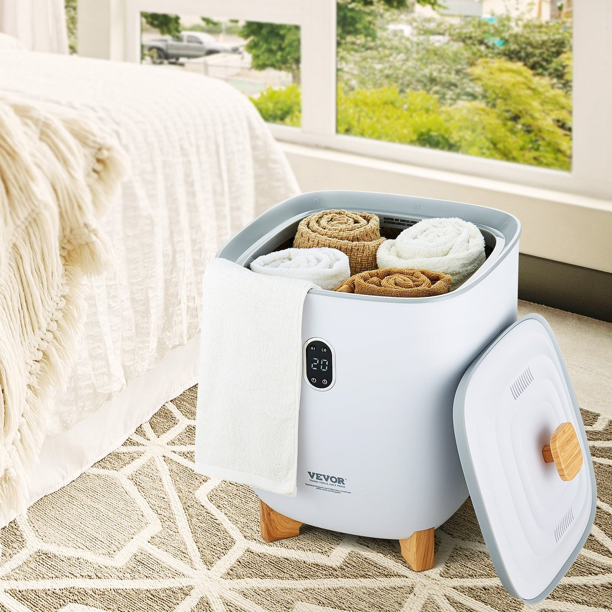 VEVOR 25L Towel Warmer Bucket with LED Screen Bottom Heating Columns Timer White