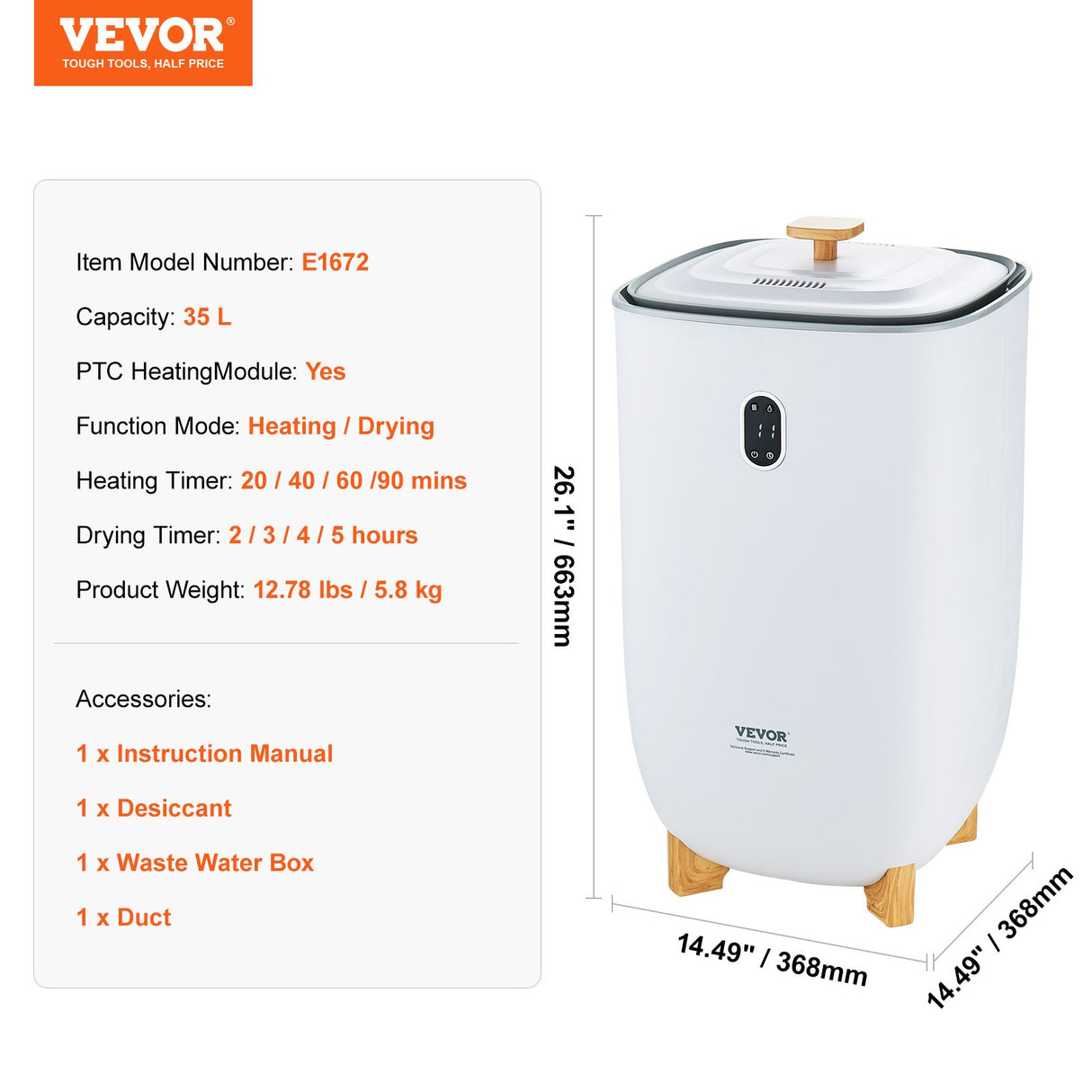 VEVOR 35L Large Towel Warmer Bucket with LED Screen Drying Fuction & Timer White