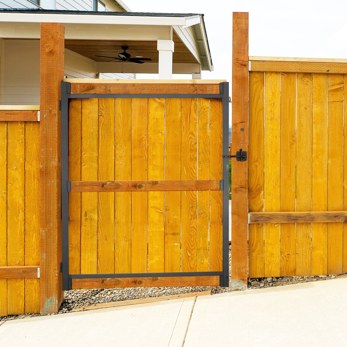 Gate Building Kit, Fits 152.4 to 243.8 cm Wide Openings, Up from 182.9 to 213.4 cm High Fence, Adjustable Gate Building Kit, Anti Sag Full Gate Frame Kit with Latch Lock, for Wooden Fence, Iron