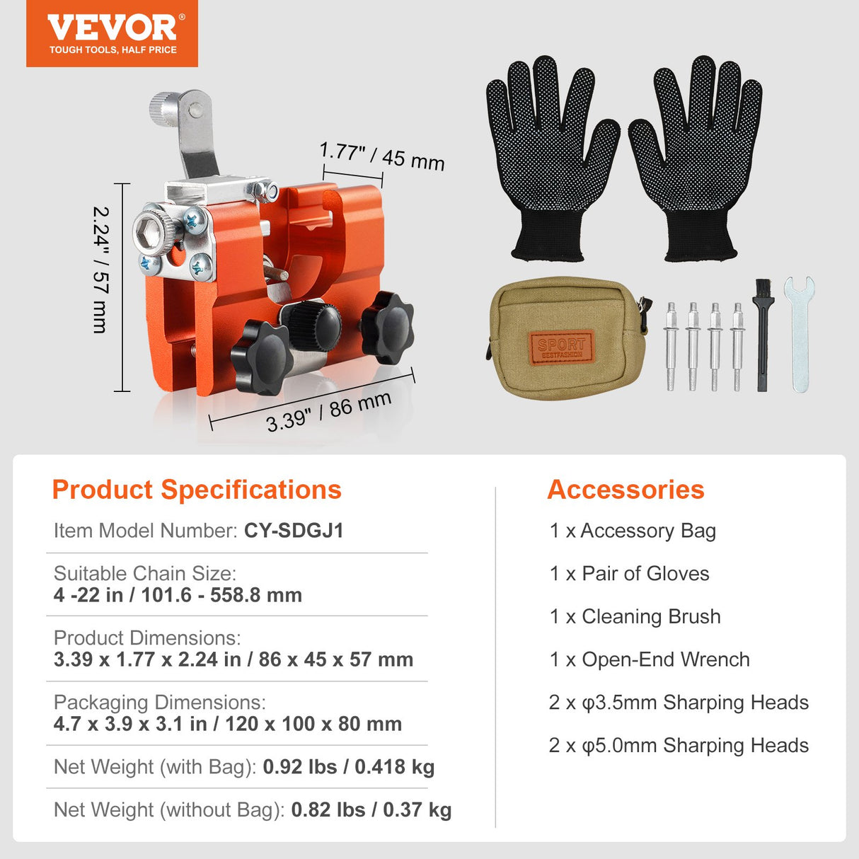 VEVOR Chainsaw Sharpener Hand Crank Chainsaw Chain Sharpener for 4-22" Chain Saw