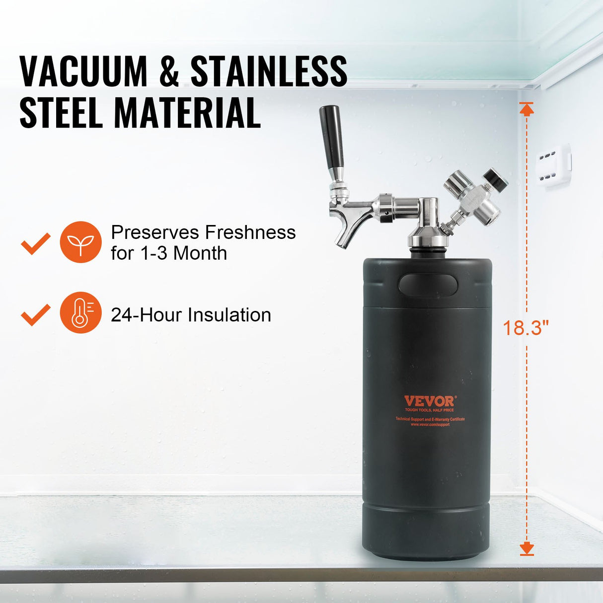 VEVOR Beer Growler Tap System, 4L Mini Keg, 304 Stainless Steel Pressurized Beer Growler, Keg Growler with Pressure Display, CO2 Regulator Faucet,