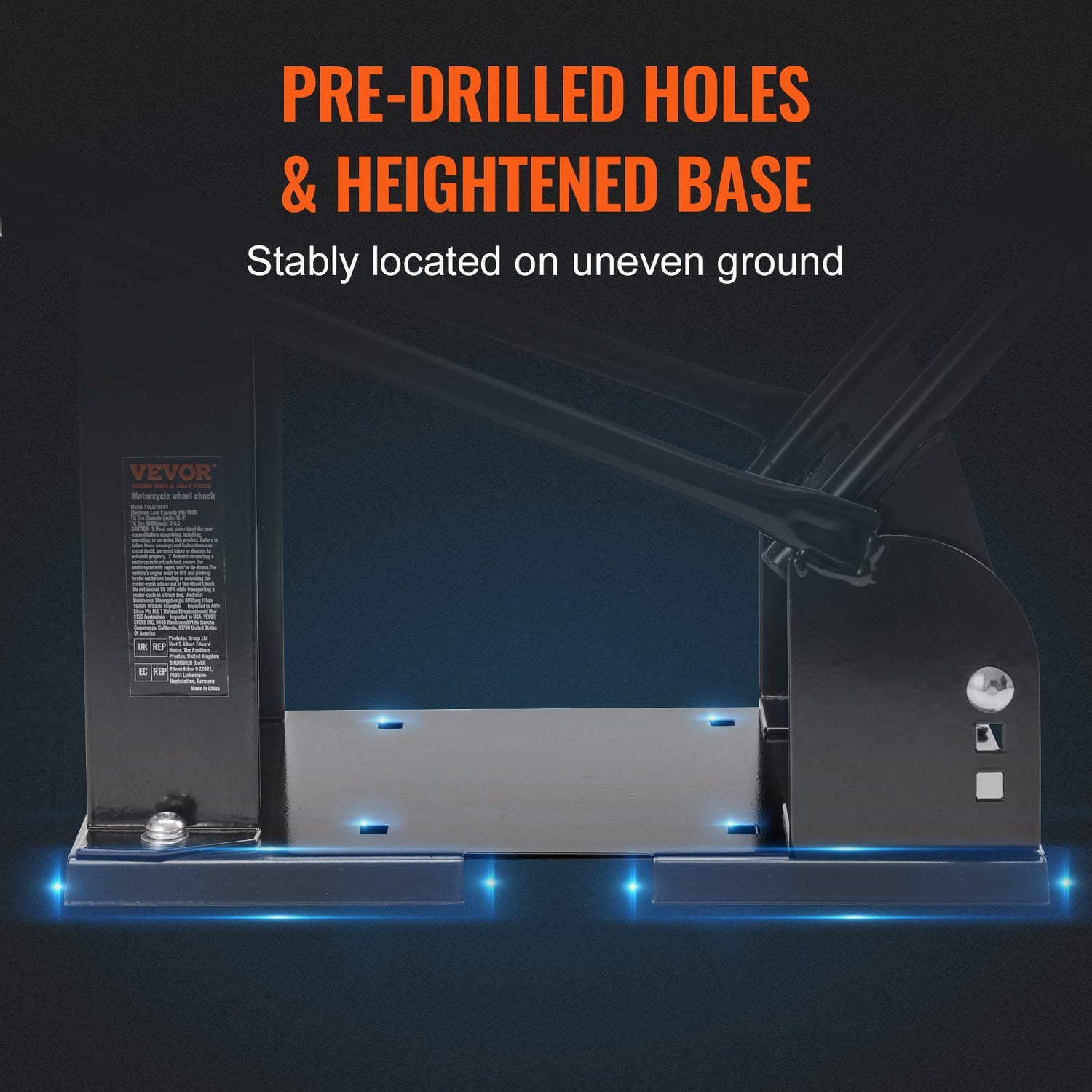 VEVOR Motorcycle Wheel Chock, 816.5 kg Capacity Wheel Cradle Holder, Heavy-duty Steel Motorcycle Front Wheel Stand with 3 Adjustable Holes, For 381-533.4 mm Off-Road Motorcycles, Standard Motorcycles