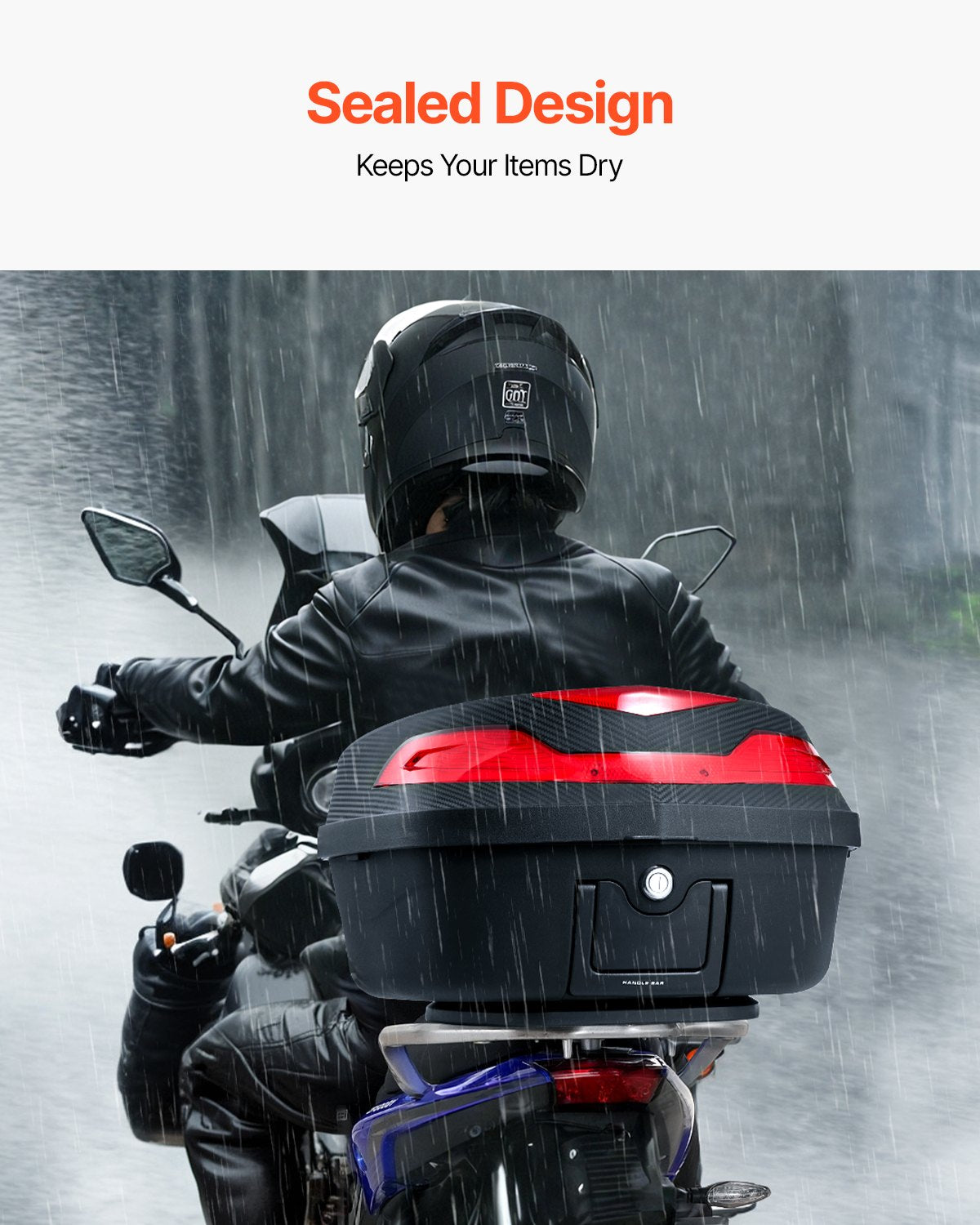 VEVOR 48L Motorcycle Top Case Universal Motorbike Tail with Reflective Panel