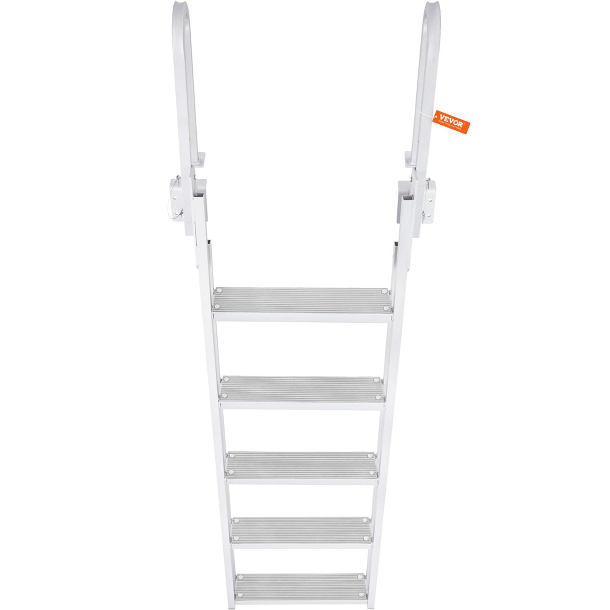 VEVOR Dock Ladder Flip Up 5 Steps, 350lbs Load Capacity, Aluminum Pontoon Boat Ladder with 4" Wide Step & Nonslip Rubber Mat,Swimm Step Ladder for