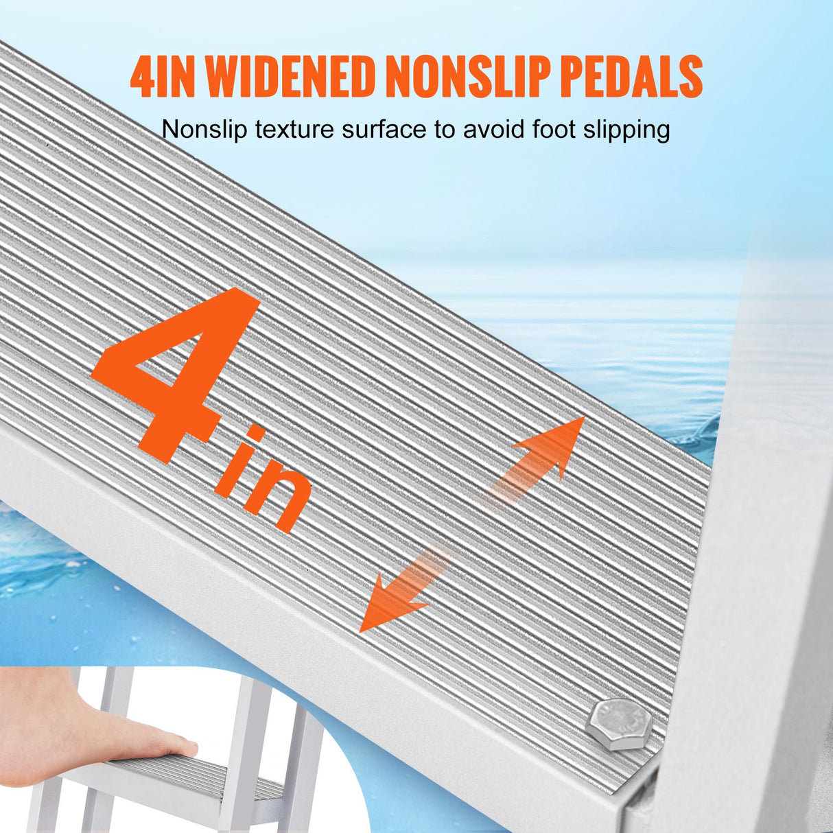 VEVOR Dock Ladder Flip Up 5 Steps, 350lbs Load Capacity, Aluminum Pontoon Boat Ladder with 4" Wide Step & Nonslip Rubber Mat,Swimm Step Ladder for