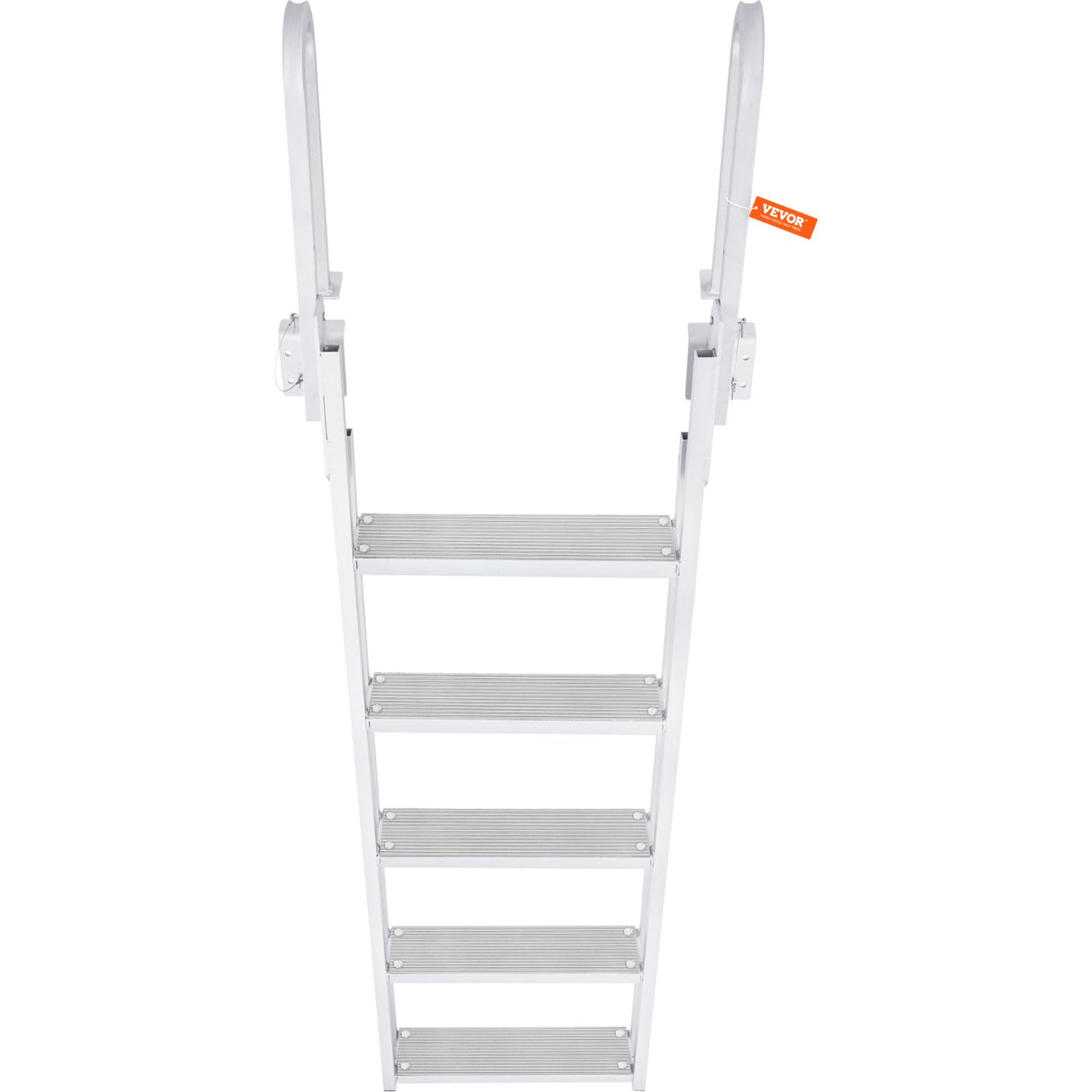 VEVOR Dock Ladder Flip Up 5 Steps, 350lbs Load Capacity, Aluminum Pontoon Boat Ladder with 4" Wide Step & Nonslip Rubber Mat,Swimm Step Ladder for