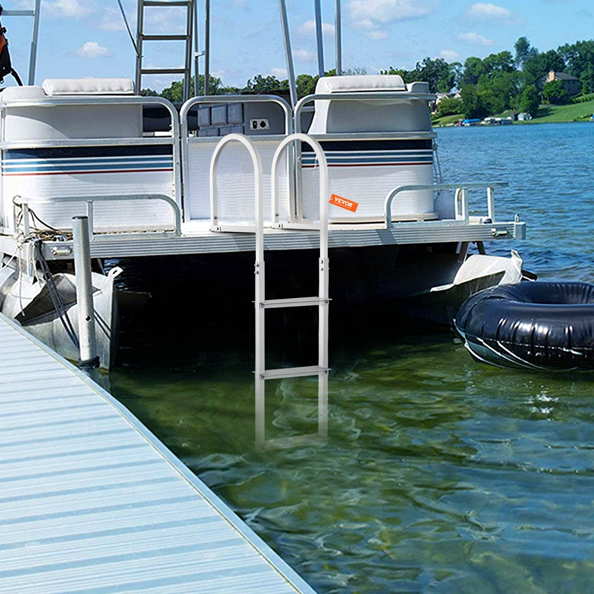 VEVOR Dock Ladder, Removable 3 Steps, 227 kg Load Capacity, Aluminum Alloy Pontoon Boat Ladder with 7.9 cm Wide Step & Nonslip Rubber Mat, Easy to