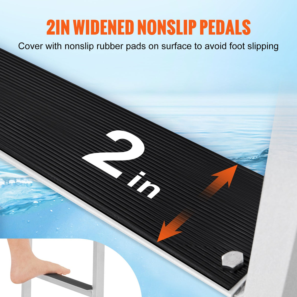 VEVOR Dock Ladder, Flip-Up 3 Steps, 159 kg Load Capacity, Aluminum Alloy Pontoon Boat Ladder with 50.8 mm Wide Step & Nonslip Rubber Mat, Easy to