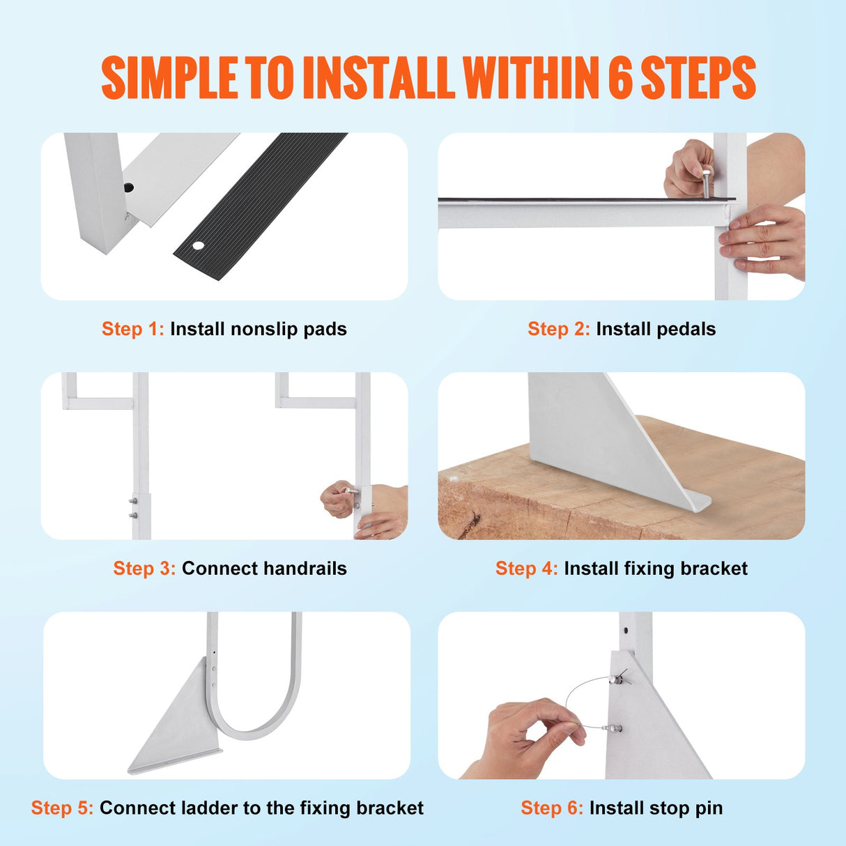 VEVOR Dock Ladder, Flip-Up 3 Steps, 159 kg Load Capacity, Aluminum Alloy Pontoon Boat Ladder with 50.8 mm Wide Step & Nonslip Rubber Mat, Easy to Install for Ship/Lake/Pool/Marine Boarding