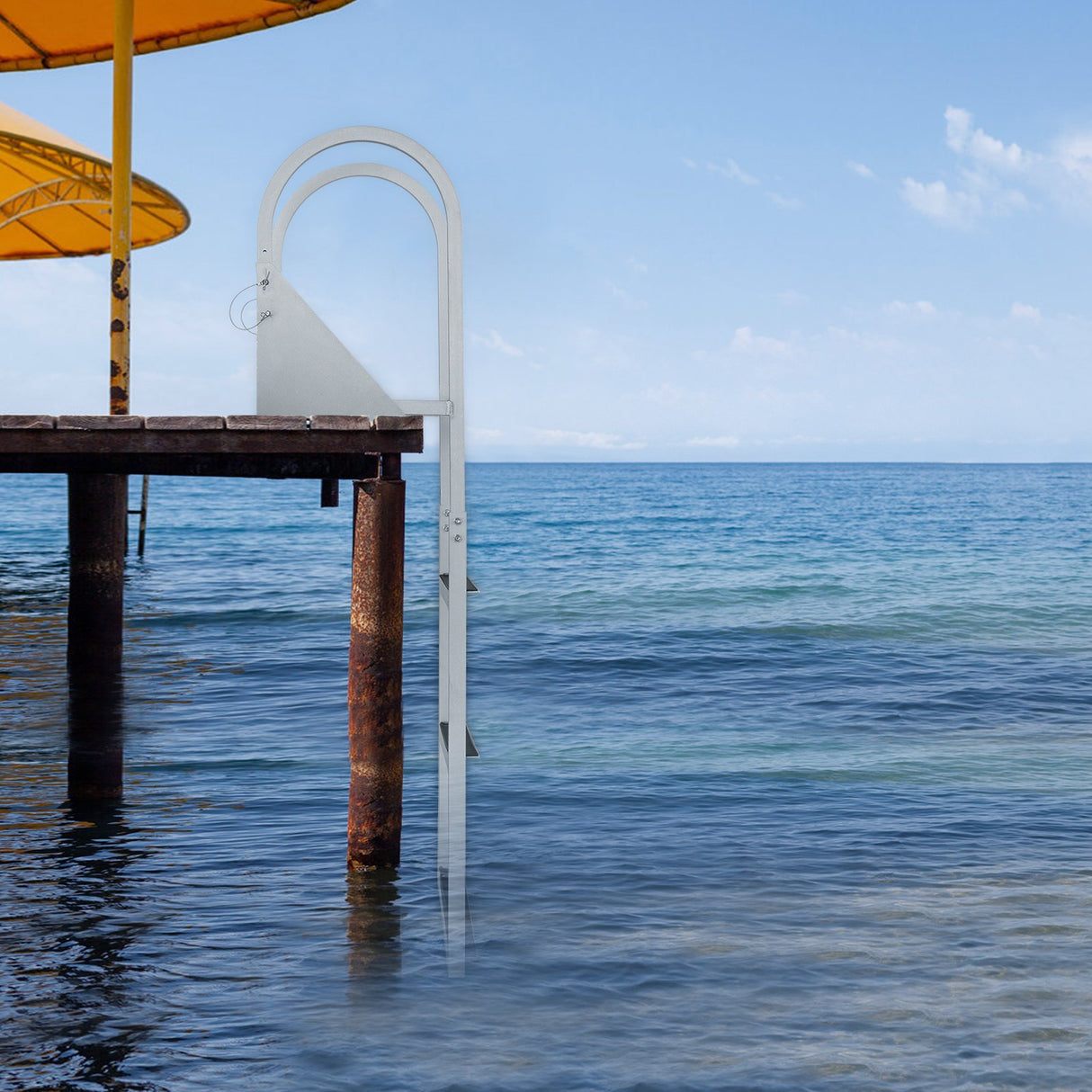 VEVOR Dock Ladder, Flip-Up 3 Steps, 159 kg Load Capacity, Aluminum Alloy Pontoon Boat Ladder with 50.8 mm Wide Step & Nonslip Rubber Mat, Easy to Install for Ship/Lake/Pool/Marine Boarding